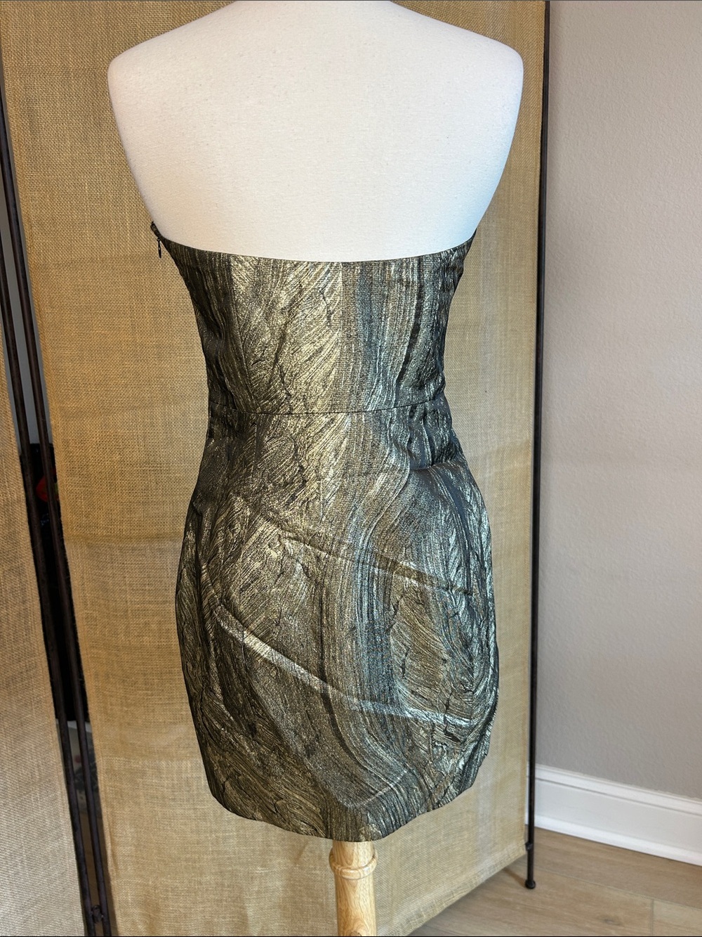 Haute Hippie Metallic Gold & Black Twist Front Strapless Mini Dress Small - Picture 7 of 16